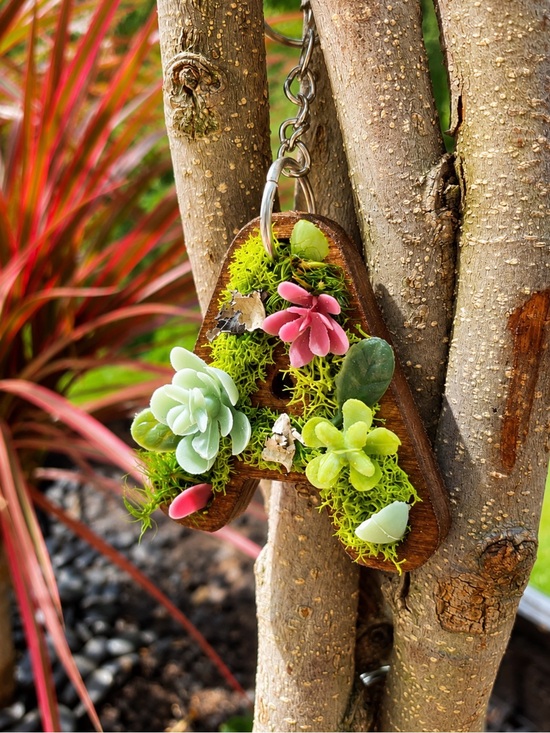Accessories - Handmade Moss & Succulent Letter 'A' Keychain - Multicolor